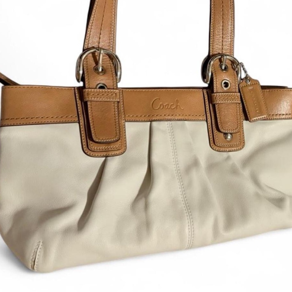 Coach Cream and Tan Leather Shoulder Tote
